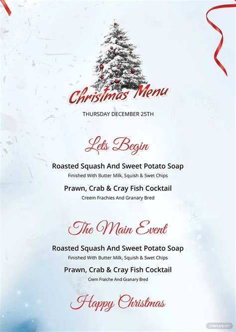 christmas menu template printable editable canva menu card template