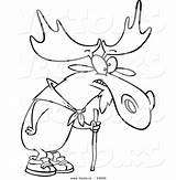 Cartoon Hiking Moose Coloring Stick Walking Vector Outlined Using Leishman Ron Royalty sketch template