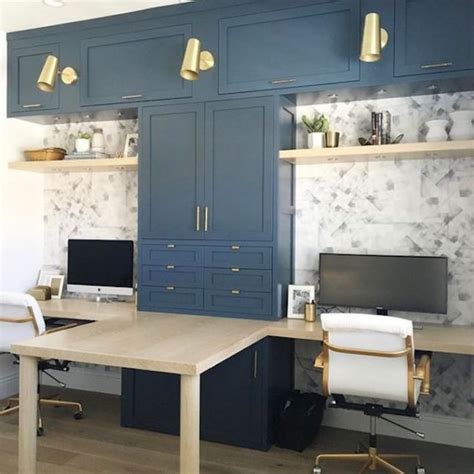 navy built ins long desk home office brass sconces home desk