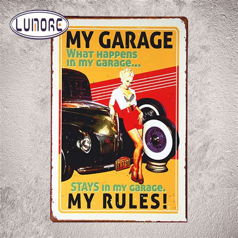 my garage rules tin metal sign funny sexy girl car home