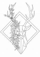Coloring Deer Origami Pages Inspired Flowery Geometrical Deers Adult Justcolor Geometric Drawings Color Pleasure Style Will Para Flowers Rosales Line sketch template