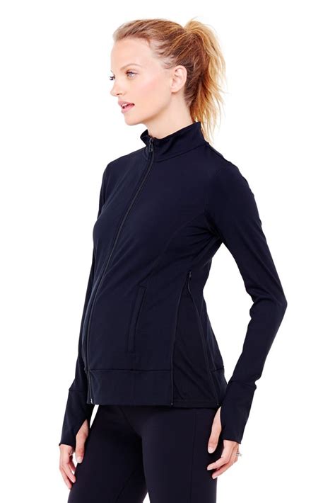 ingrid and isabel side zip active maternity jacket in jet black