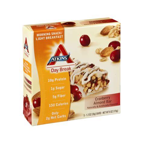 atkins  carb cranberry almond breakfast bars  pack lo carb