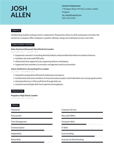 teenager cv examples writing tips   guide resumeio