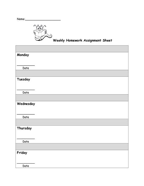 printable homework assignment sheets  printable