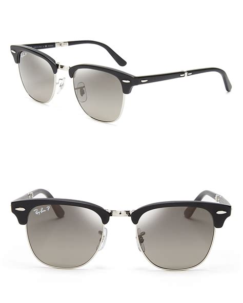 Ray Ban Polarized Folding Clubmaster Sunglasses In Black