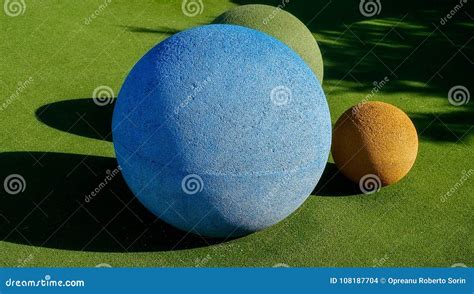 colored balls   grass stock photo image  blue