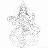 Saraswati Goddess Xcolorings 608px 51k sketch template