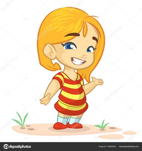 vector kleur cartoon afbeelding van een schattig klein meisje meisje met blonde haren klein