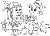 Coloring Thanksgiving Pages Native American Pilgrim Color Kids Printable Sheets Children Print Turkey sketch template