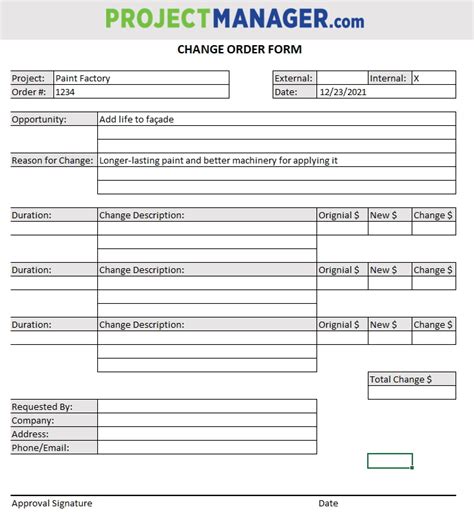 change order form template  excel projectmanagercom