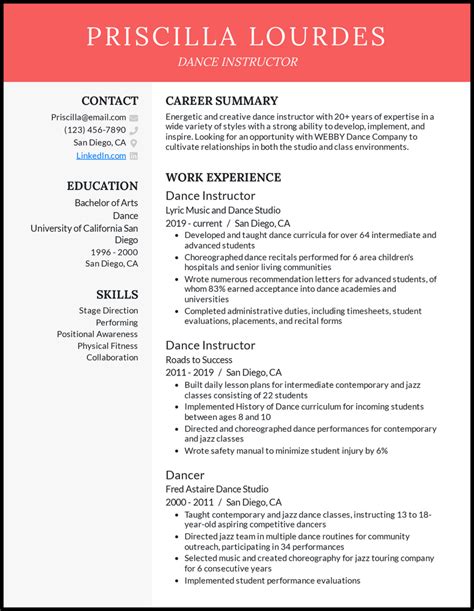 dance resume examples guide built