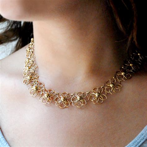 carat gold flower necklace jewellery designs