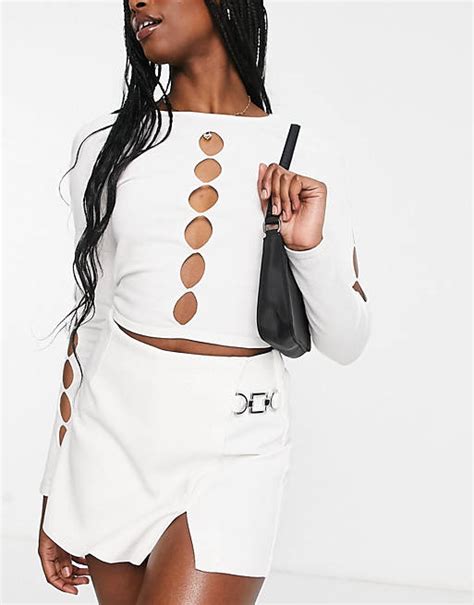 bershka chain detail skort  white asos