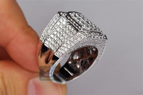 mens diamond square signet luxury ring 14k white gold 5 20 ct