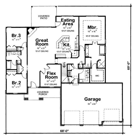 image result  single story open floor house plans  atriums   car garage craftsman