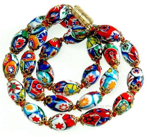 Vtg 50 S Murano Venetian Millefiori Glass Bead Necklace Murano