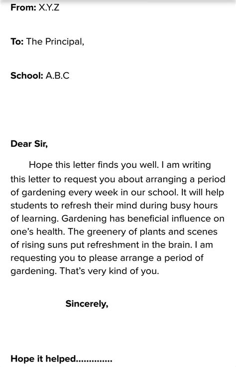 letter writing write  letter   principal   school