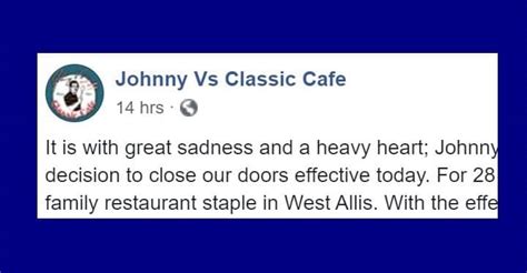 Longtime West Allis Restaurant Johnny V S Permanently Closes But Aims