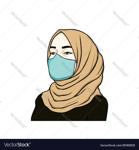 Beautiful Hijab Woman Wearing Health Mask Vector Image