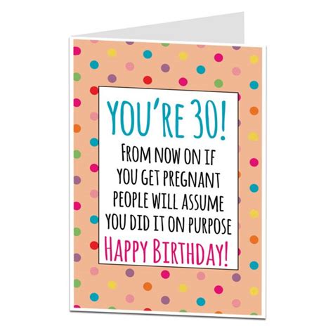 Funny 30th Birthday Card For Her Getting Pregnant Joke