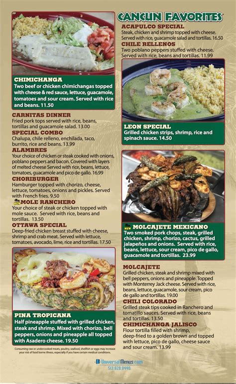 cancun mexican restaurant menus  ottawa ohio united states