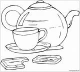 Teapot Tea Cup Cookies Pages Coloring Color sketch template