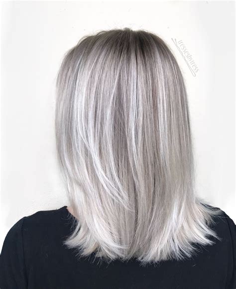Icy White Platinum Blonde Balayage Lob Short Hair With