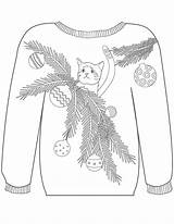 Sweater Coloring Christmas Pages Ugly Cat Colouring Printable Motif Sheet Branches Template Sweaters Color Drawing Everythingetsy Tree sketch template