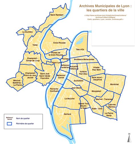 plan  carte des quartiers de lyon districts  banlieue de lyon