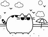 Pusheen Coloring Pages Beach Printable Sun Kids Glass Cute Sheets Glasses Pdf Cat Colouring Do Adults Color Unicorn sketch template