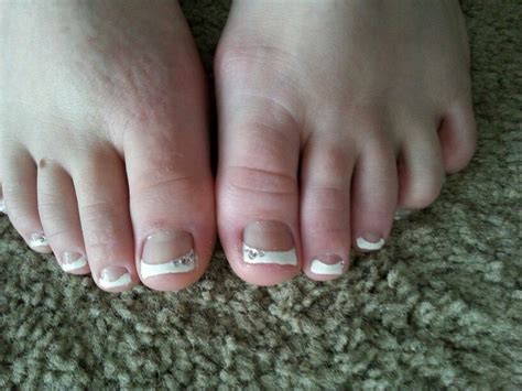 french tip toes  rhinestones french tip toes french tip nails