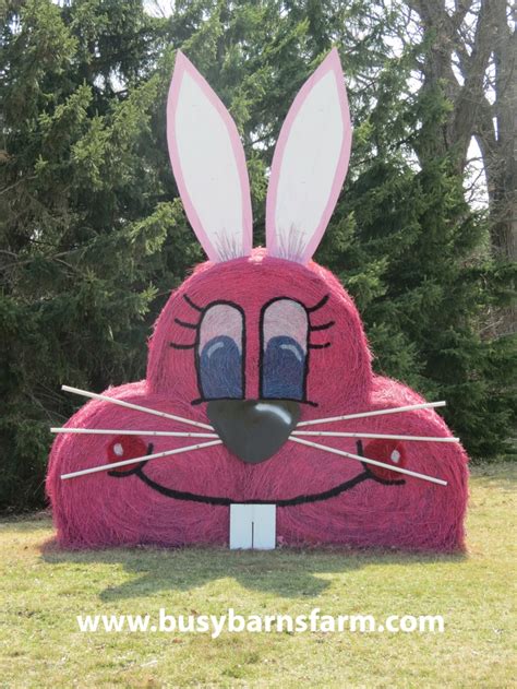 busy barns farm pink rabbit  bale art hay bale decorations spring easter decor easter