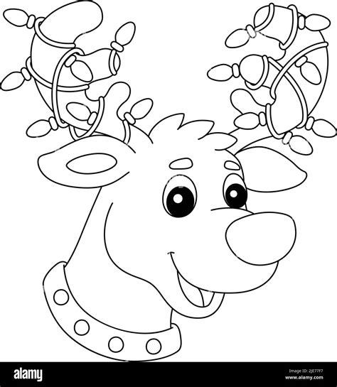 christmas reindeer head isolated coloring page stock vector image art