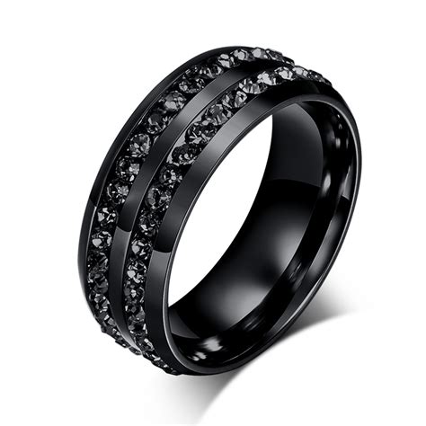 fashion men rings black crystyal rings stainless steel men wedding