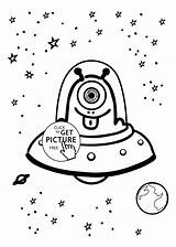 Ufo Coloring Designlooter Astronaut Alien Space Funny Little Kids sketch template