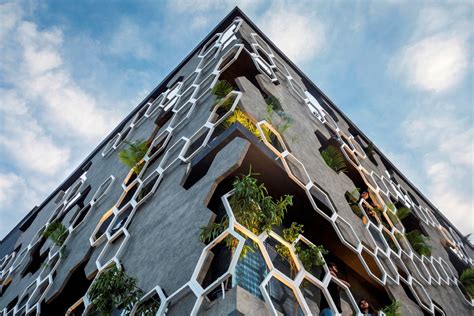 hexagonal facade design emerged   buffer  stratifying elements studio ardete