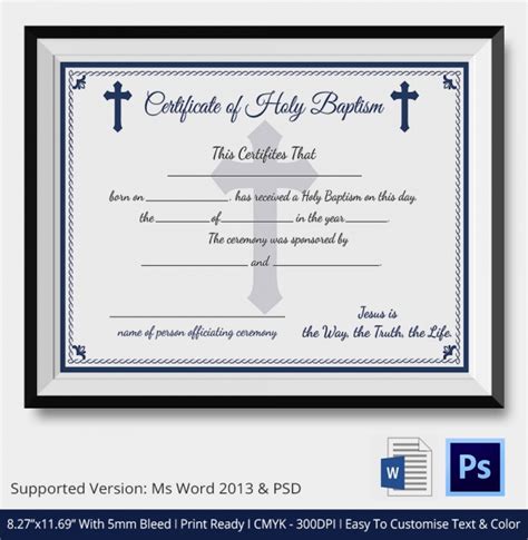 sample baptism certificate templates   ms word psd