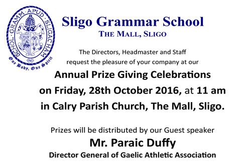 prize day invite sligo grammar school