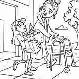 Coloring Helping Pages Kindness People Old Injury Girl Carry Bag Their Kids sketch template