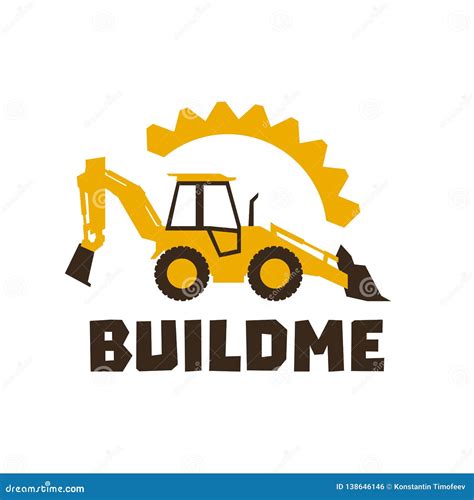 logo backhoe loader orange construction equipment   background  gears isolated