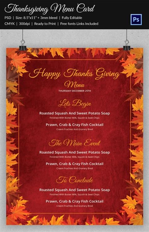 thanksgiving menu   templates  psd eps format