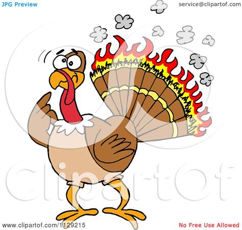 cartoon of a confused thankgiving turkey bird with burning feathers