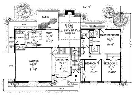 story ranch retro traditional style house plan