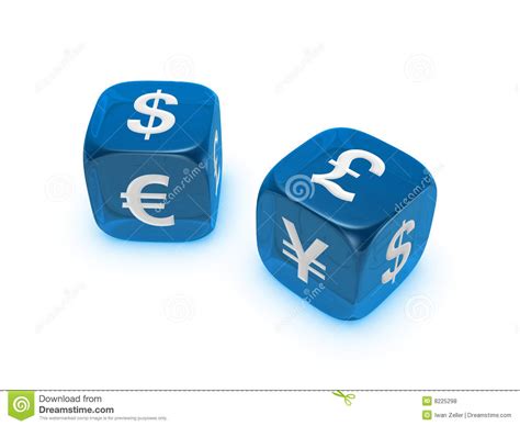 pair  translucent blue dice  currency sign stock photo image