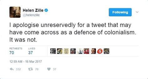 da to announce decision on zille s colonialism tweets