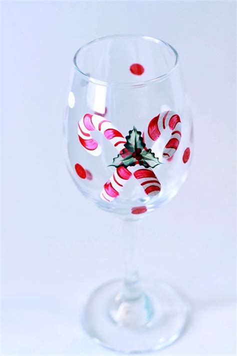 Items Similar To Candy Cane Polka Dot Hand Painted Christmas 10 Oz Wine