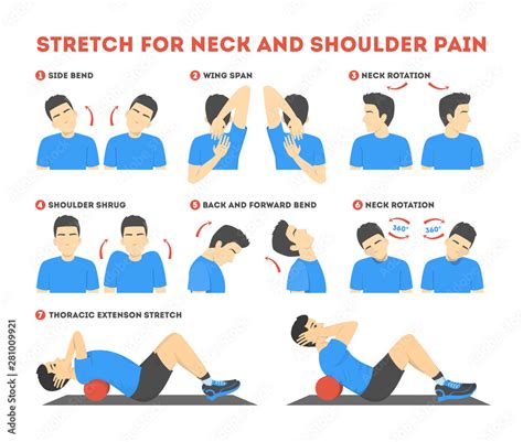 neck  shoulder exercise stretch  relieve neck pain stock vector