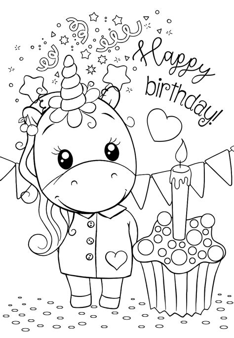 unicorn happy birthday coloring pages