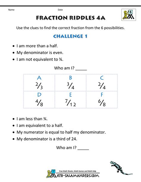 printable fraction worksheets fraction riddles harder